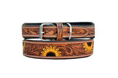 Western Style Hand Tooled Hand Finished Leather Dog Collar With Padded Soft Lining 10AB115