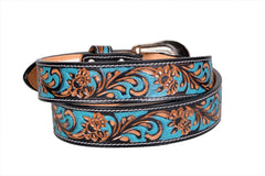 Genuine Leather Western Hand Tooled and Hand Painted Floral Belt  with Removable Buckle 30HQ014