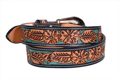 Genuine Leather Western Hand Tooled and Hand Painted Floral Belt  with Removable Buckle 30HQ012