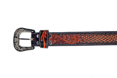 Genuine Leather Western Hand Tooled and Hand Painted Floral Belt  with Removable Buckle 30HQ013