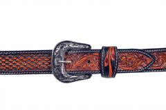 Genuine Leather Western Hand Tooled and Hand Painted Floral Belt  with Removable Buckle 30HQ013