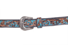 Genuine Leather Western Hand Tooled and Hand Painted Floral Belt  with Removable Buckle 30HQ014