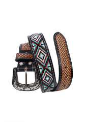 Handmade Western Rodeo Heavy Duty Beaded Full-Grain Leather Belt Unisex with Removable Buckle  30IS101