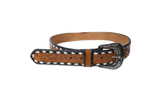 Genuine Leather Western Hand Tooled and Hand Painted Floral Belt  with Removable Buckle 30IS001