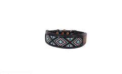 Western Style Beaded and Tooled Leather Dog Collar With Padded Soft Lining 10IS001