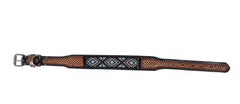 Western Style Beaded and Tooled Leather Dog Collar With Padded Soft Lining 10IS001