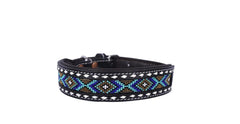 Western Style Beaded and Tooled Leather Dog Collar With Padded Soft Lining 10IS002