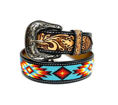 Handmade Western Rodeo Heavy Duty Beaded Full-Grain Leather Belt Unisex with Removable Buckle  30IS103