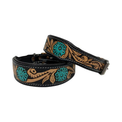 Western Style Hand Tooled Hand Finished Leather Dog Collar With Padded Soft Lining 10IS101