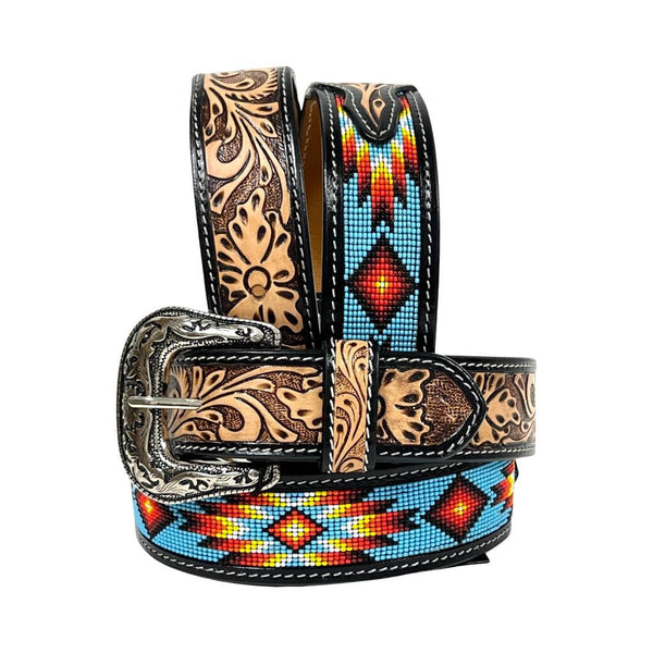 Handmade Western Rodeo Heavy Duty Beaded Full-Grain Leather Belt Unisex with Removable Buckle  30IS103