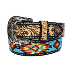 Handmade Western Rodeo Heavy Duty Beaded Full-Grain Leather Belt Unisex with Removable Buckle  30IS103