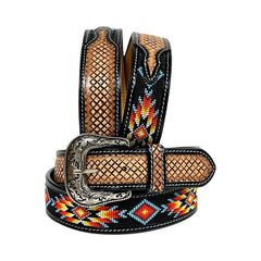 Handmade Western Rodeo Heavy Duty Beaded Full-Grain Leather Belt Unisex with Removable Buckle  30IS104