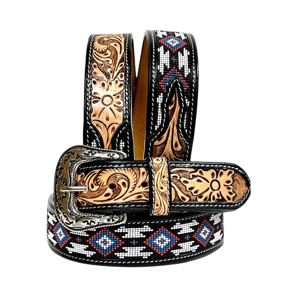 Handmade Western Rodeo Heavy Duty Beaded Full-Grain Leather Belt Unisex with Removable Buckle 30IS102