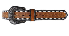 Genuine Leather Western Hand Tooled and Hand Painted Floral Belt  with Removable Buckle 30IS001