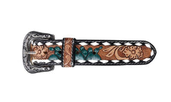 Genuine Leather Western Hand Tooled and Hand Painted Floral Belt  with Removable Buckle 30IS002