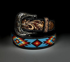 Handmade Western Rodeo Heavy Duty Beaded Full-Grain Leather Belt Unisex with Removable Buckle  30IS103