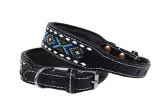 Western Style Beaded and Tooled Leather Dog Collar With Padded Soft Lining 10IS002