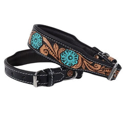 Western Style Hand Tooled Hand Finished Leather Dog Collar With Padded Soft Lining 10IS101