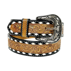 Genuine Leather Western Hand Tooled and Hand Painted Floral Belt  with Removable Buckle 30IS001