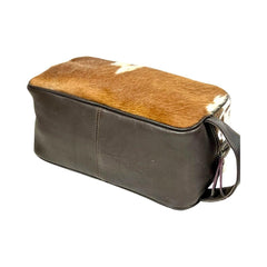 Handmade Hair-on Cowhide Leather Shaving bag Toiletry Organizer Shaving Kit With Waterproof Lining 20IS501