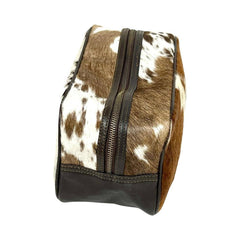 Handmade Hair-on Cowhide Leather Shaving bag Toiletry Organizer Shaving Kit With Waterproof Lining 20IS501