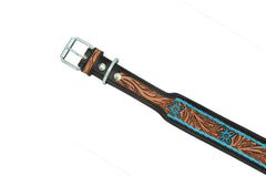 Western Style Hand Tooled Hand Finished Leather Dog Collar With Padded Soft Lining 10AB139