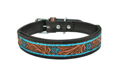 Western Style Hand Tooled Hand Finished Leather Dog Collar With Padded Soft Lining 10AB139