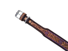 Western Style Hand Tooled Hand Finished Leather Dog Collar With Padded Soft Lining 10AB140