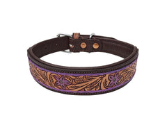 Western Style Hand Tooled Hand Finished Leather Dog Collar With Padded Soft Lining 10AB140