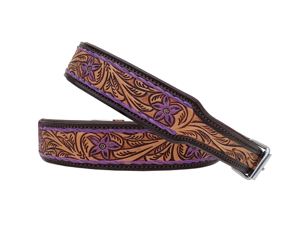 Western Style Hand Tooled Hand Finished Leather Dog Collar With Padded Soft Lining 10AB140