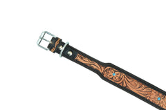 Western Style Hand Tooled Hand Finished Leather Dog Collar With Padded Soft Lining 10AB145