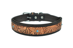 Western Style Hand Tooled Hand Finished Leather Dog Collar With Padded Soft Lining 10AB145