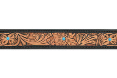 Western Style Hand Tooled Hand Finished Leather Dog Collar With Padded Soft Lining 10AB145