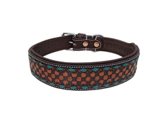 Western Style Hand Tooled Hand Finished Leather Dog Collar With Padded Soft Lining 10AB147