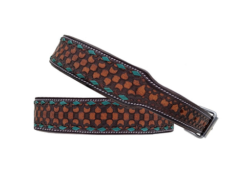 Western Style Hand Tooled Hand Finished Leather Dog Collar With Padded Soft Lining 10AB147