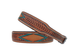 Western Style Hand Tooled Hand Finished Leather Dog Collar With Padded Soft Lining 10AB148