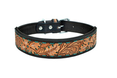 Western Style Hand Tooled Hand Finished Leather Dog Collar With Padded Soft Lining 10AB151