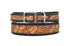 Western Style Hand Tooled Hand Finished Leather Dog Collar With Padded Soft Lining 10AB151