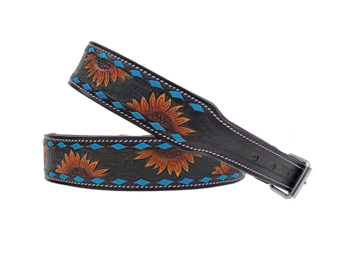 Western Style Hand Tooled Hand Finished Leather Dog Collar With Padded Soft Lining 10AB154