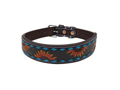 Western Style Hand Tooled Hand Finished Leather Dog Collar With Padded Soft Lining 10AB154