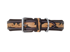 Western Style Hand Tooled Hand Finished Leather Dog Collar With Padded Soft Lining 10AB156