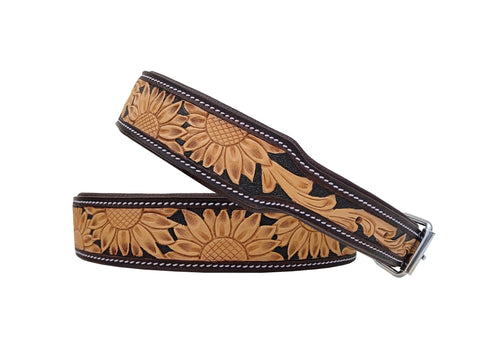 Western Style Hand Tooled Hand Finished Leather Dog Collar With Padded Soft Lining 10AB156