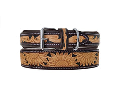 Western Style Hand Tooled Hand Finished Leather Dog Collar With Padded Soft Lining 10AB156