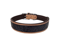 Western Style Hand Tooled Hand Finished Leather Dog Collar With Padded Soft Lining 10AB157