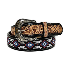 Handmade Western Rodeo Heavy Duty Beaded Full-Grain Leather Belt Unisex with Removable Buckle 30IS102