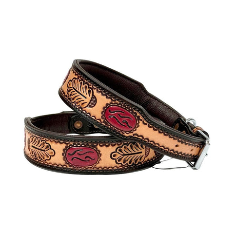 Western Style Hand Tooled Hand Finished Leather Dog Collar With Padded Soft Lining 10AB132