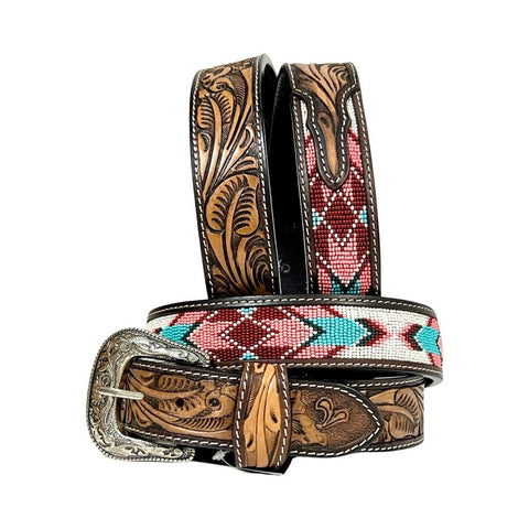 Handmade Western Rodeo Heavy Duty Beaded Full-Grain Leather Belt Unisex with Removable Buckle  30HQ109