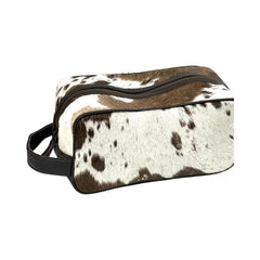 Handmade Hair-on Cowhide Leather Shaving bag Toiletry Organizer Shaving Kit With Waterproof Lining 20IS501