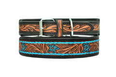 Western Style Hand Tooled Hand Finished Leather Dog Collar With Padded Soft Lining 10AB139