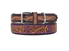 Western Style Hand Tooled Hand Finished Leather Dog Collar With Padded Soft Lining 10AB140